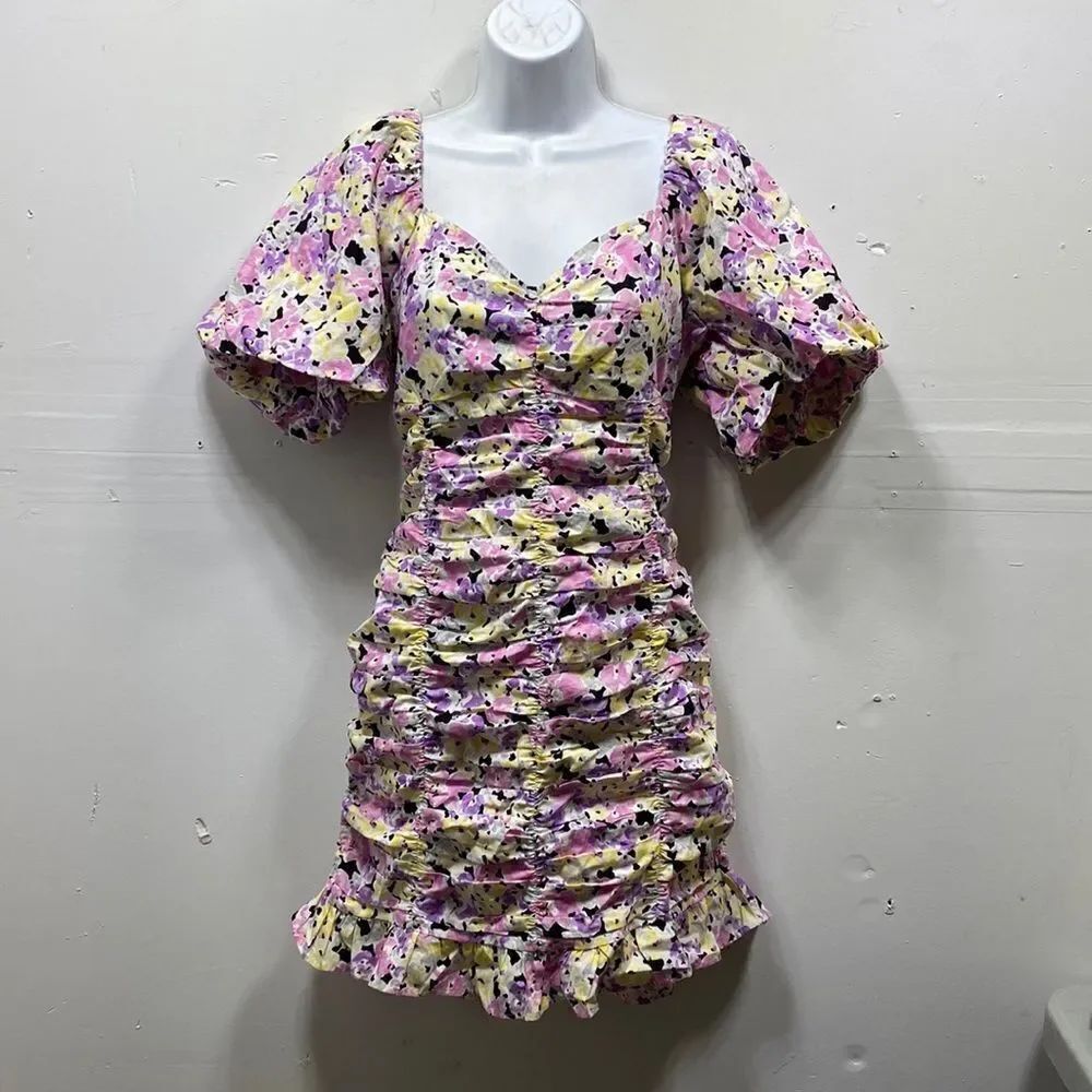 Gina Tricot Floral Ruched Dress Large